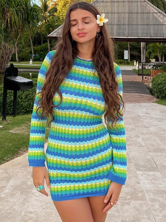 Celia® | Striped evening dress with long sleeves for women