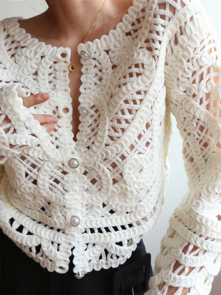 Ariana® | Women's cotton cardigan with openwork hem, slim fit