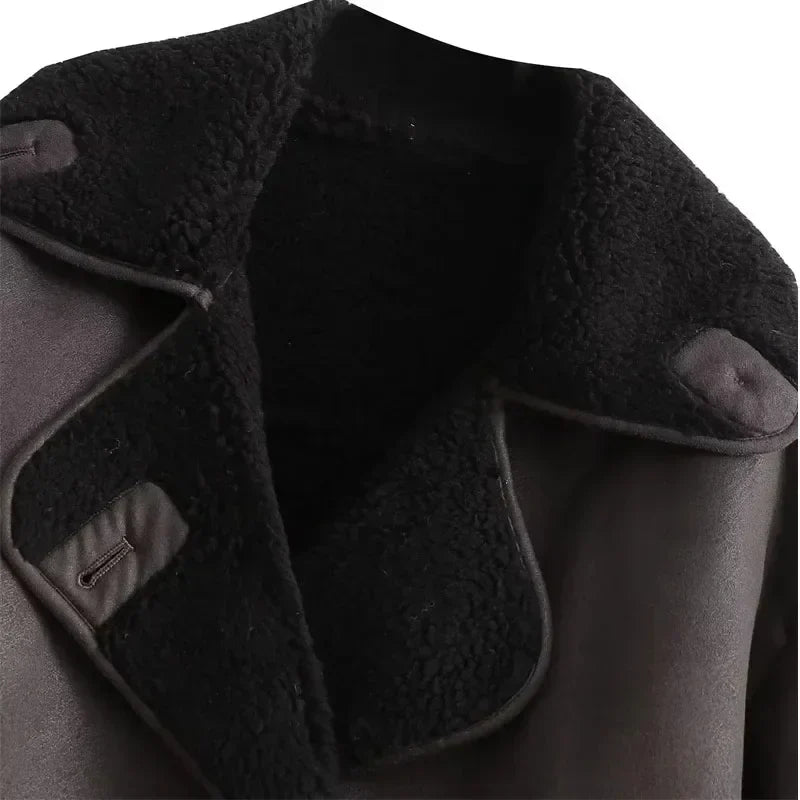Aurora® | Oversized brown leather jacket