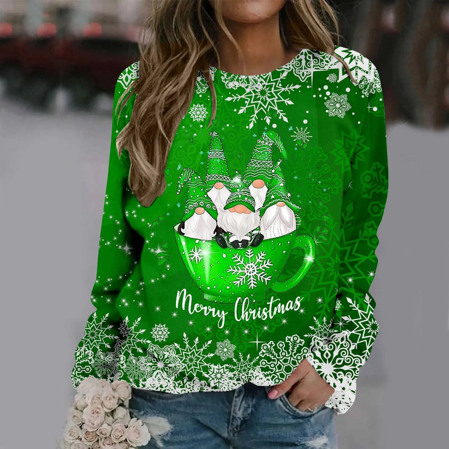 Carmen® | Warm crew neck sweater with Merry Christmas print for women