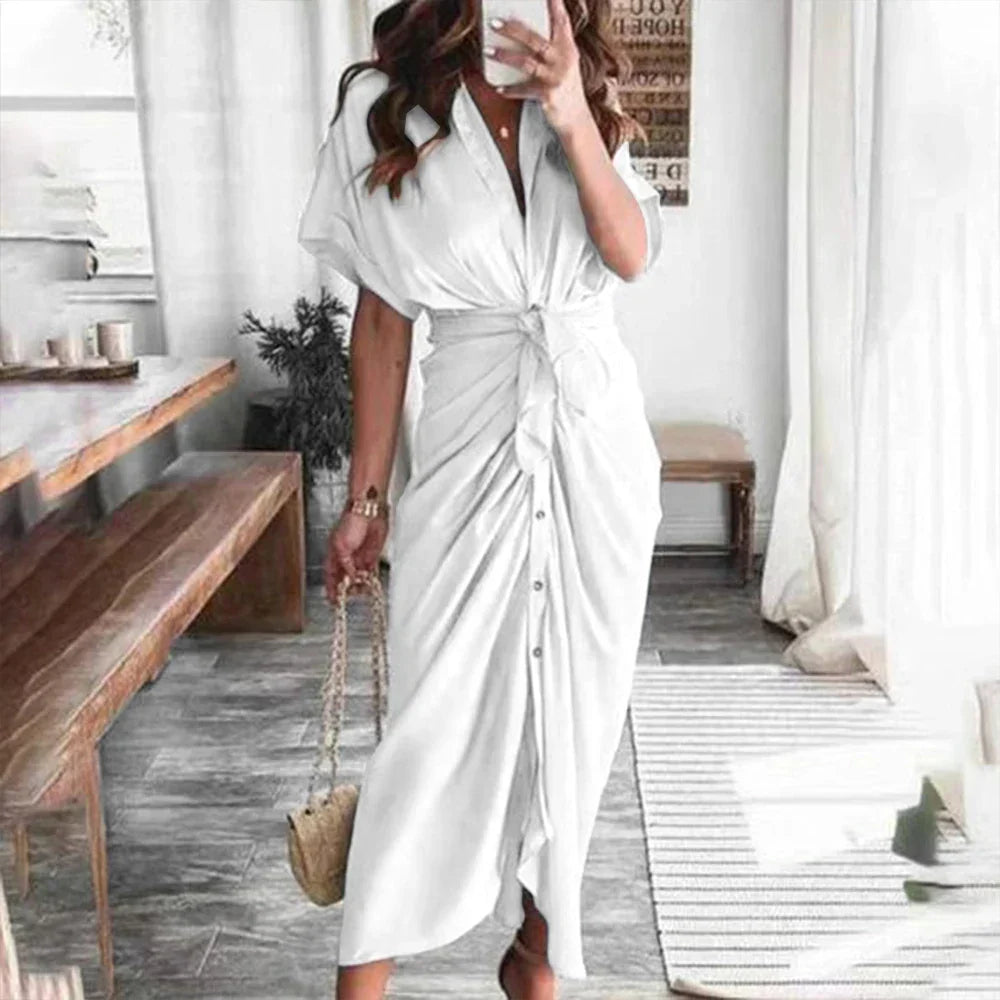 Amanda | Stylish Button-Down Draped Maxi Dress