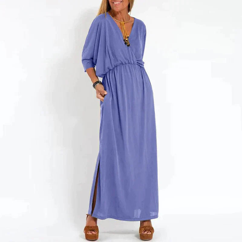 Azucena® | Long Vintage Dress With Side Slit And High Waist Hen