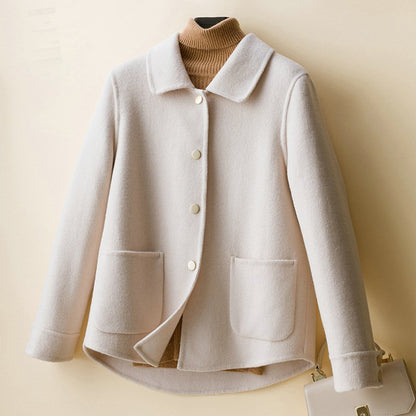 Women’s Wool Coat – Classic Fit – Tailored Collar – Front Buttons – Patch Pockets