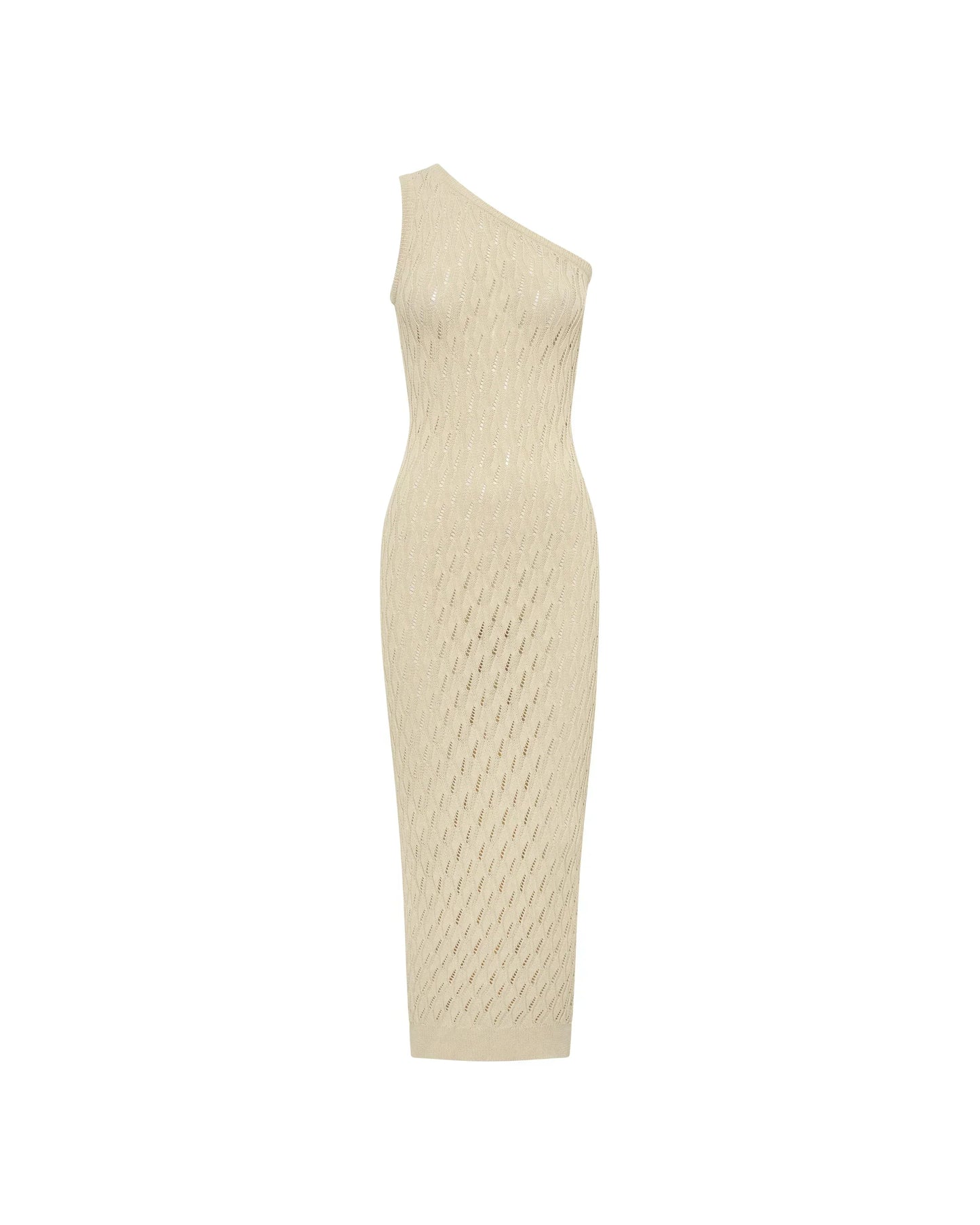 Ariadna® | Long knitted dress with one shoulder and hollowed out neckline.