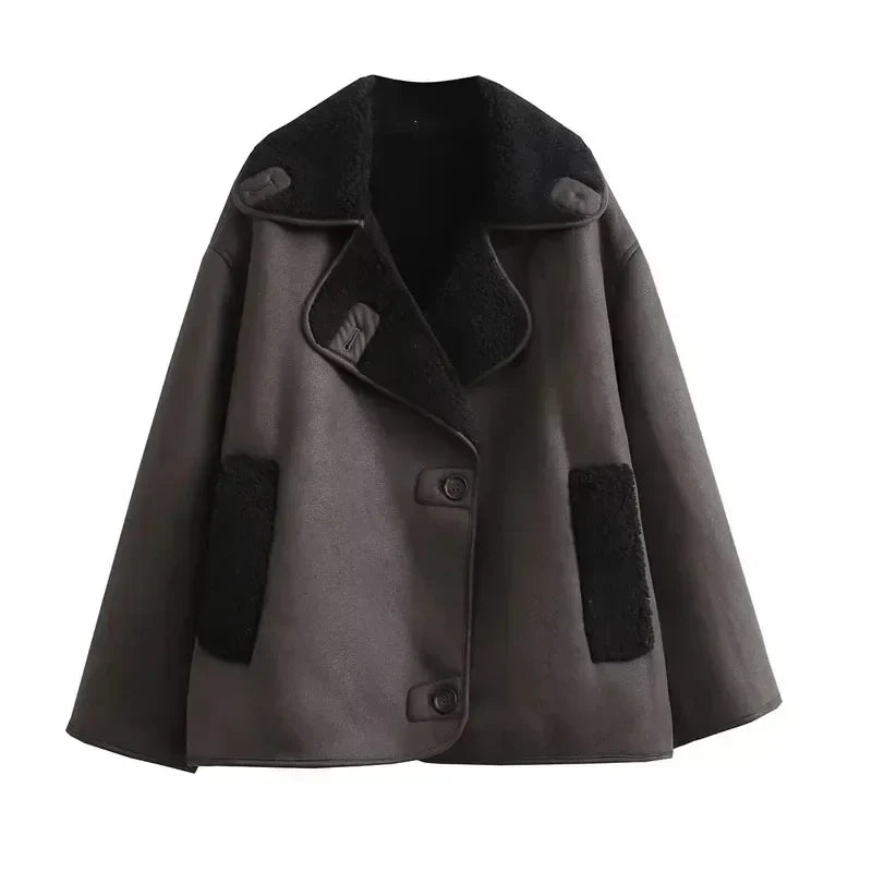 Aurora® | Oversized brown leather jacket