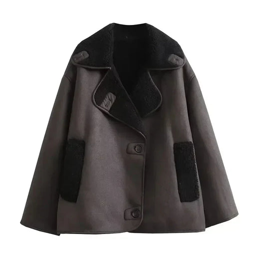 Aurora® | Oversized brown leather jacket