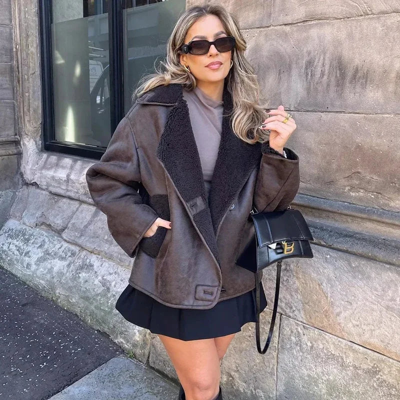 Aurora® | Oversized brown leather jacket