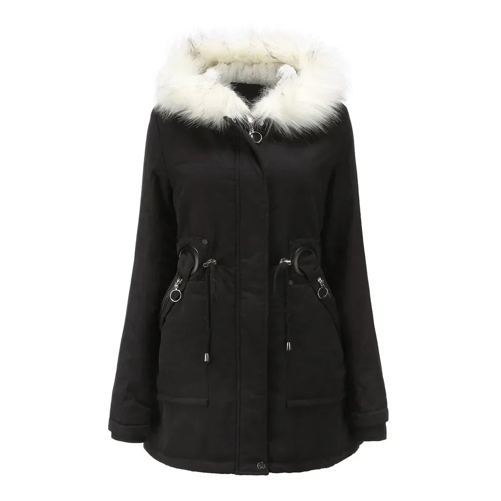 Barbara® | Half-length women's winter coat with white fur collar