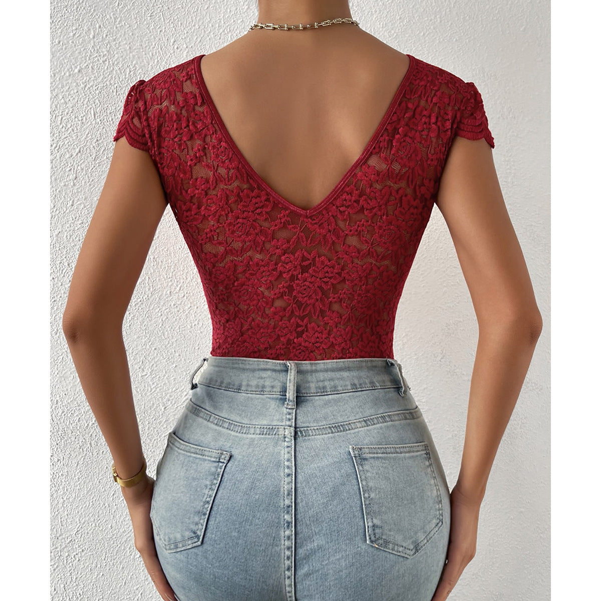 Avice® | Figure-Hugging Lace Bodysuits With V-Neck