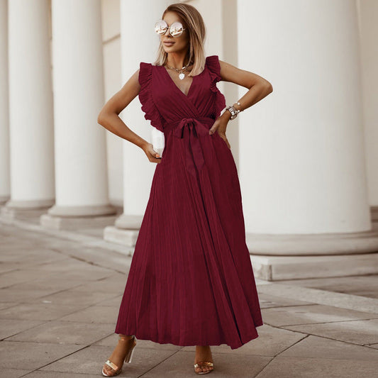 Carolina® | Burgundy Pleated Maxi Dress