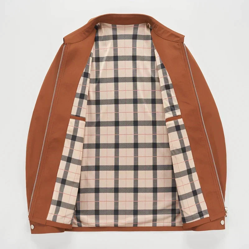 Men’s Jacket – Structured Fit – Collared – Plaid Lining – Hip Length – Casual Style