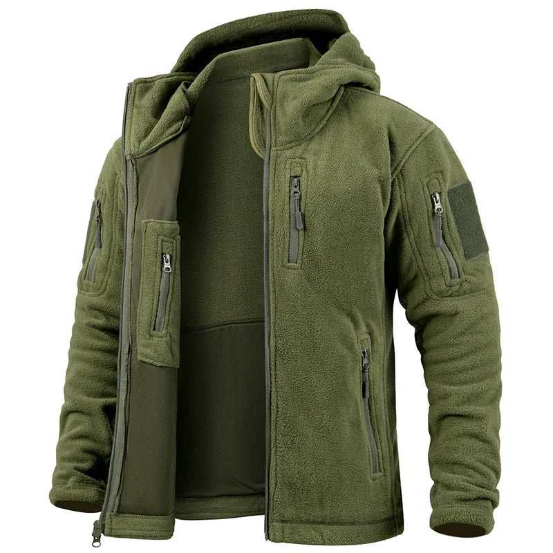 Men’s Tactical Jacket – Fleece – Hooded – Full Zip – Multi-Pocket – Regular Fit