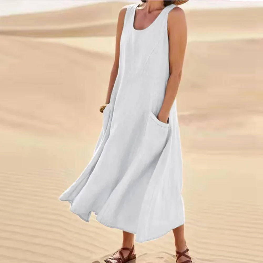 Brianna® | Women'S Long Summer Dress In Cotton Linen With Pockets