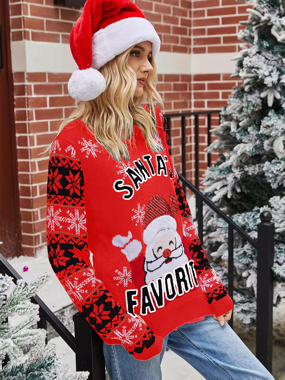 Cintia® | Christmas sweater with Santa Claus sequin embroidery