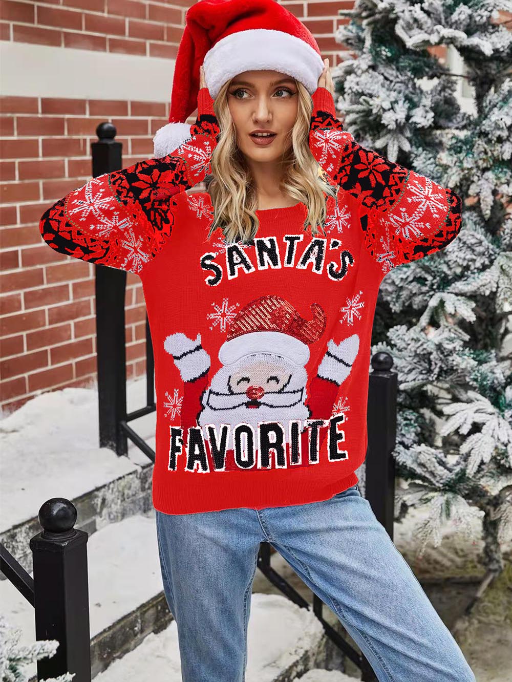 Cintia® | Christmas sweater with Santa Claus sequin embroidery