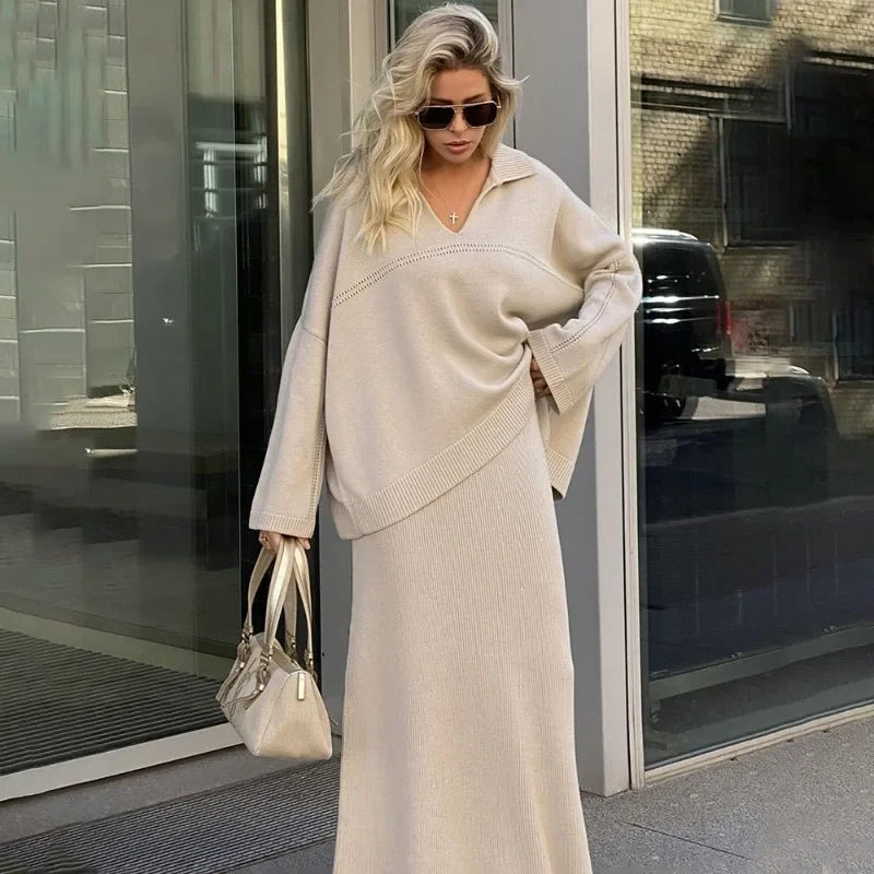 Charity® | Knitted set consisting of a loose sweater and long skirt