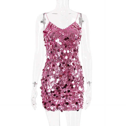 Dafne® | Mini dress with shiny sequins, pink, sleeveless