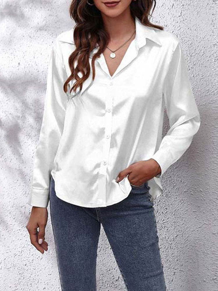 Brissia® | Women'S Satin Blouse, Loose Fit, Button Closure, Silk Sleeves
