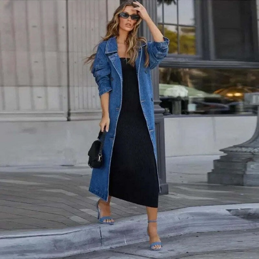 Cinthia® | Women's retro denim coat with belt