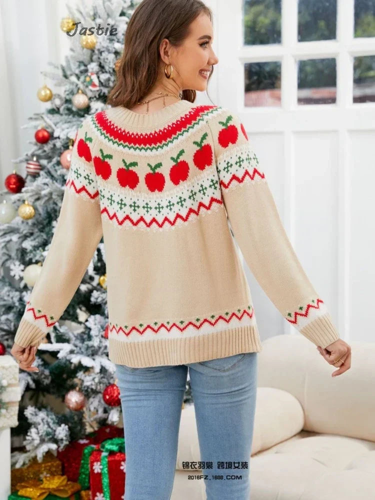 Aurora® | Geometric women's sweater with apple pattern