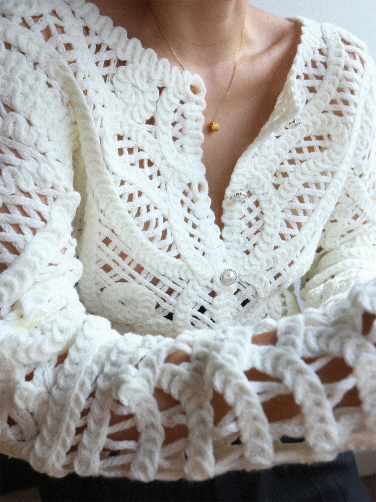 Ariana® | Women's cotton cardigan with openwork hem, slim fit
