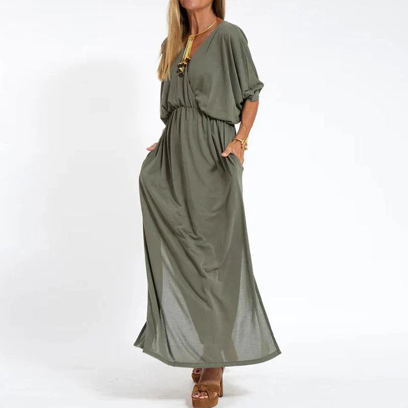 Azucena® | Long Vintage Dress With Side Slit And High Waist Hen