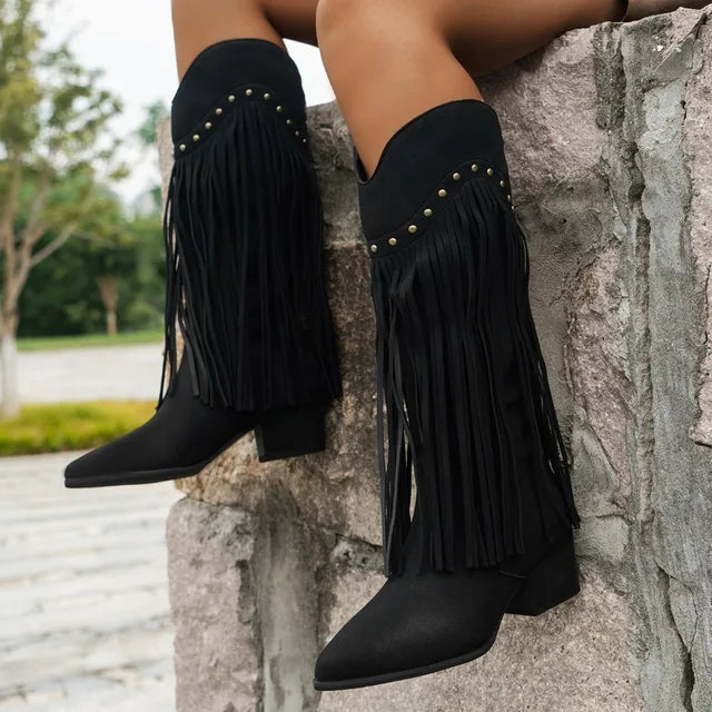 Kelsey | Women's Fringe Knee High Western Boots