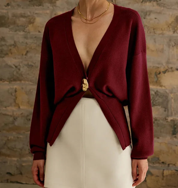 Brigida® | Stylish women's knitted sweater with a button placket in a solid color