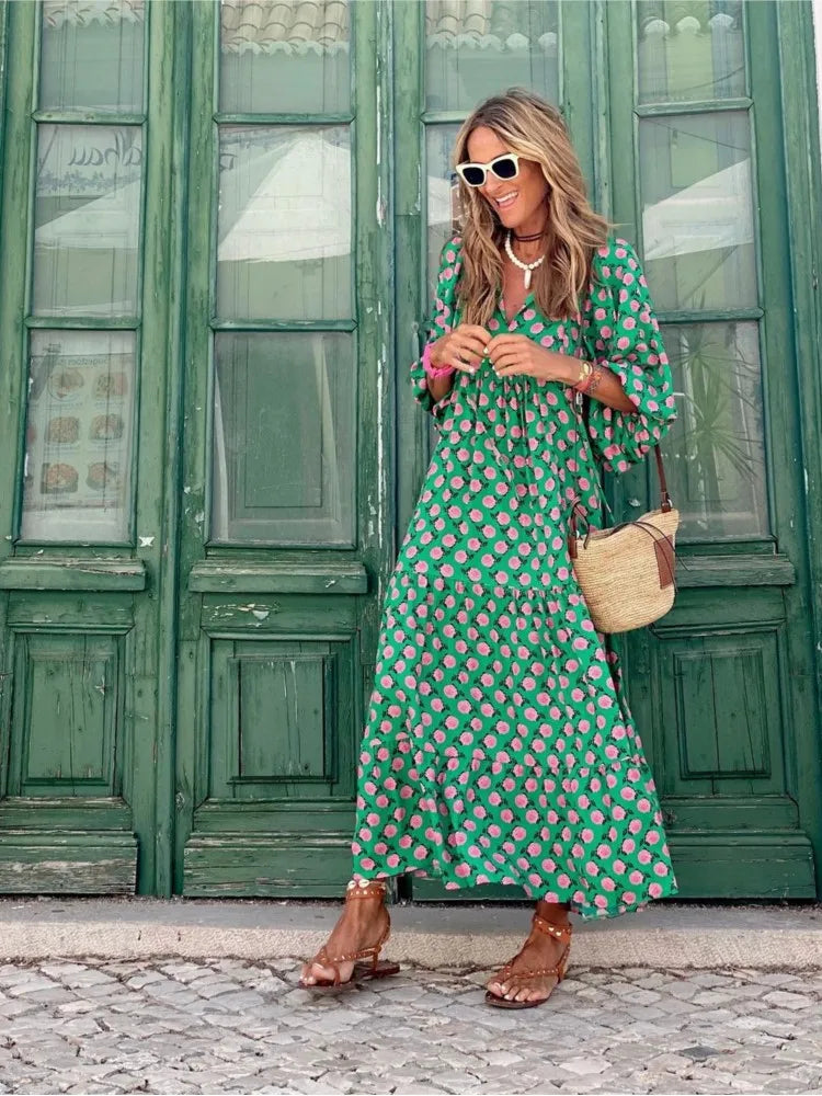 Roosmarijn | Boho Maxi Dress with Floral Print for Women