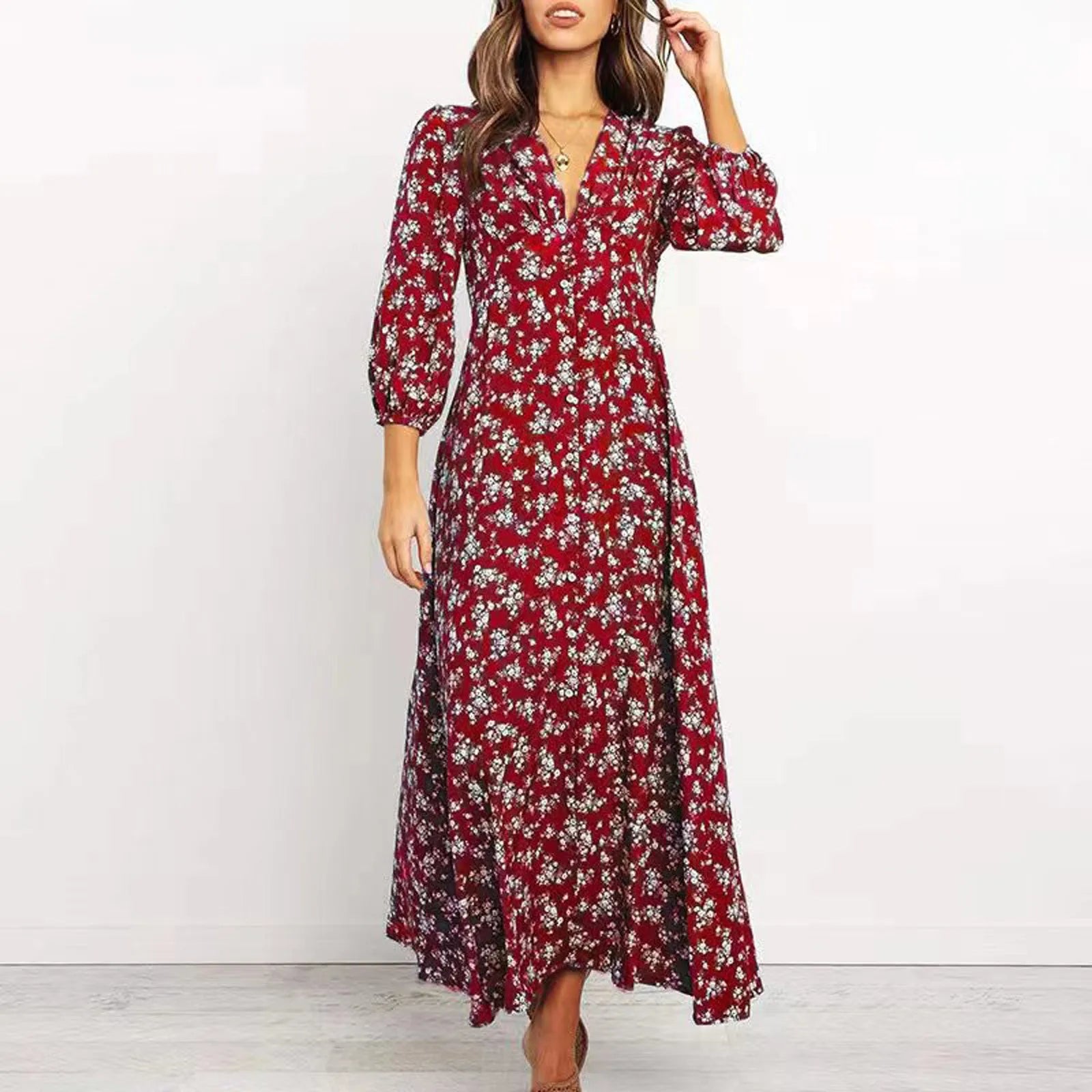 Marilyn | Elegant Floral V-neck Maxi Dress for Women