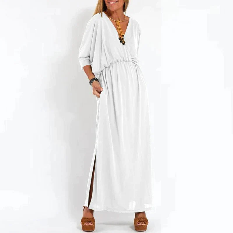 Azucena® | Long Vintage Dress With Side Slit And High Waist Hen