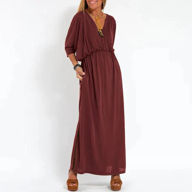Azucena® | Long Vintage Dress With Side Slit And High Waist Hen