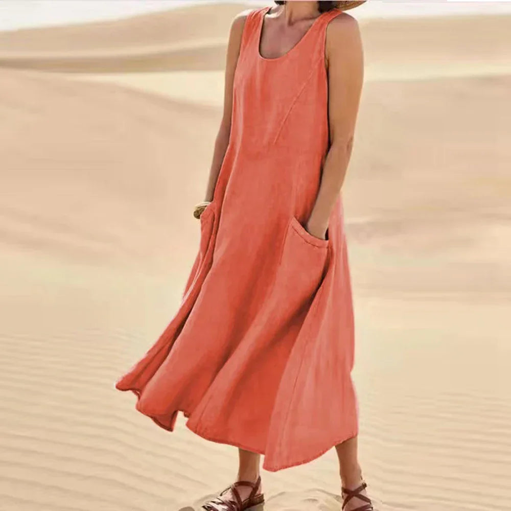 Brianna® | Women'S Long Summer Dress In Cotton Linen With Pockets