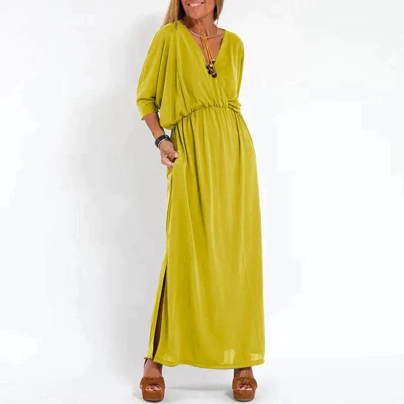 Azucena® | Long Vintage Dress With Side Slit And High Waist Hen