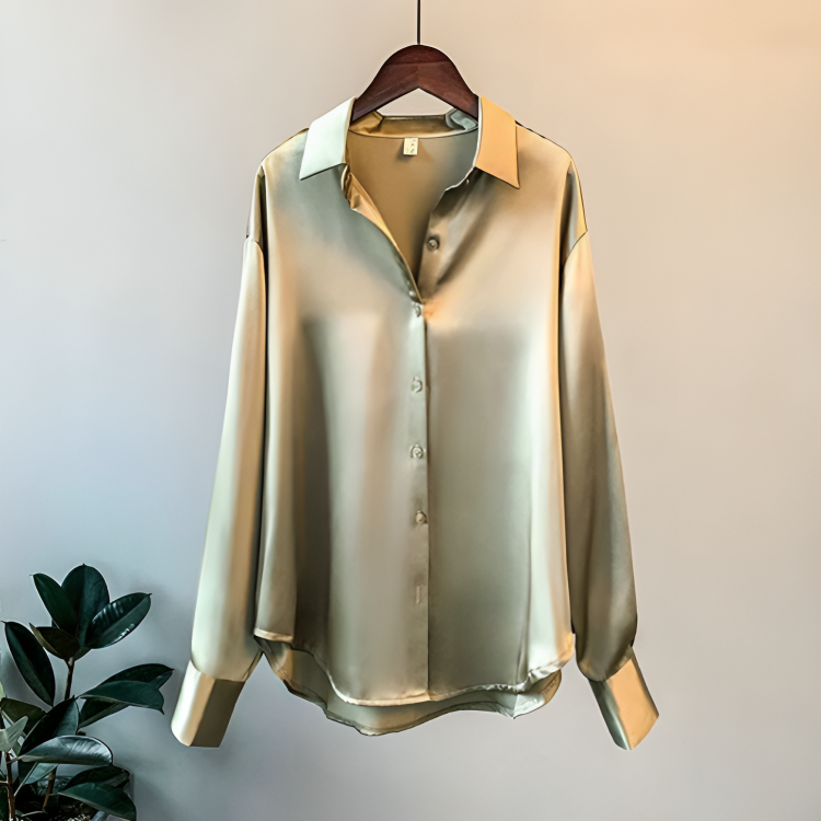 Chiara® | Elegant Long-Sleeved Satin Button-Down Blouse