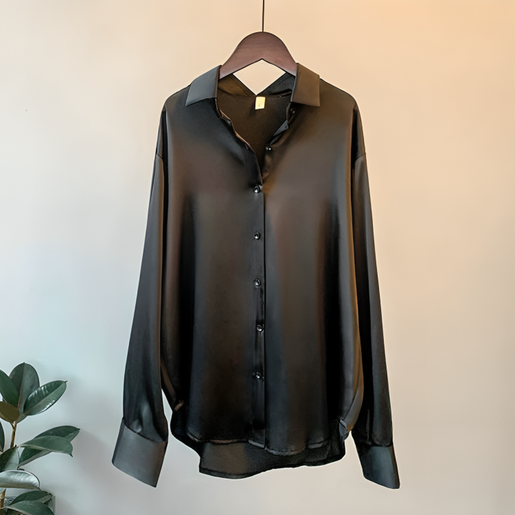 Chiara® | Elegant Long-Sleeved Satin Button-Down Blouse