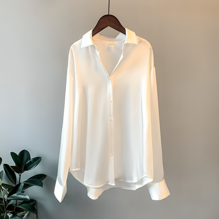 Chiara® | Elegant Long-Sleeved Satin Button-Down Blouse