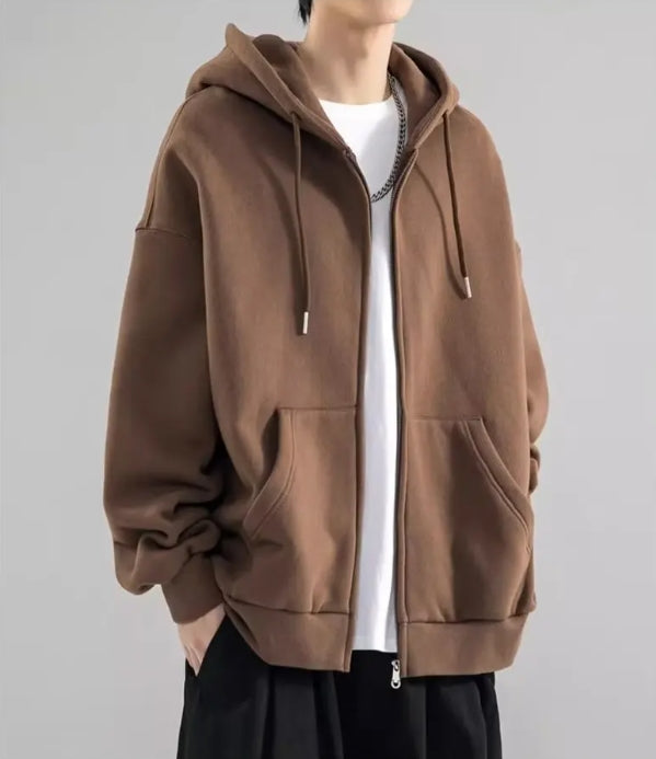 Men’s Hooded Sweatshirt – Loose Fit – Cotton – Full Zip – Long Sleeve Casual Wear