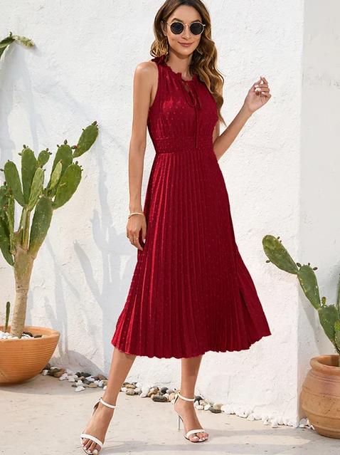 Sheryl | Elegant pleated halter dress for festive occasions
