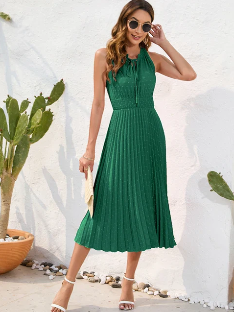 Sheryl | Elegant pleated halter dress for festive occasions
