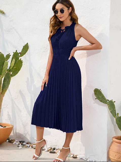 Sheryl | Elegant pleated halter dress for festive occasions