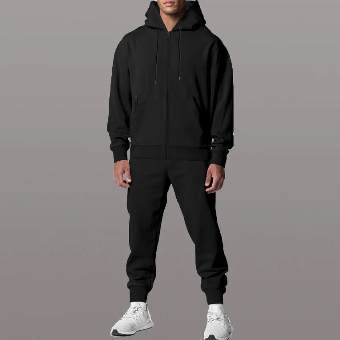 Men’s 2-Piece Sweatsuit Set – Relaxed Fit Hoodie & Joggers – Cotton Blend – Zip Front – Ribbed Hem – Zip Pockets