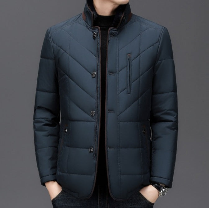 Men’s Quilted Jacket – Tailored Fit – Stand Collar – Chevron Pattern – Smart Outerwear