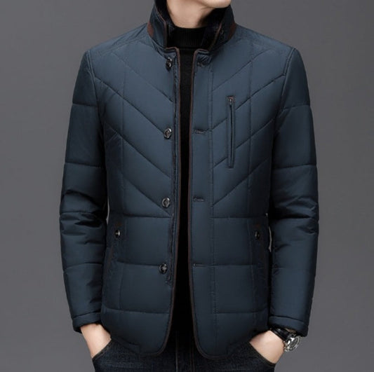 Men’s Quilted Jacket – Tailored Fit – Stand Collar – Chevron Pattern – Smart Outerwear