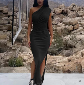 Dolores® | Stylish One-Shoulder Dress With A Slit For Special Occasions