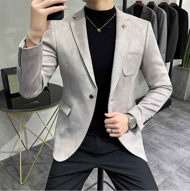 Men’s Blazer – Slim Fit – Suede Feel – Single-Breasted – Notch Lapel – Formal Style