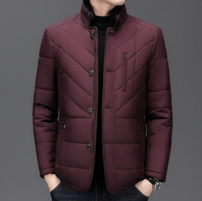 Men’s Quilted Jacket – Tailored Fit – Stand Collar – Chevron Pattern – Smart Outerwear