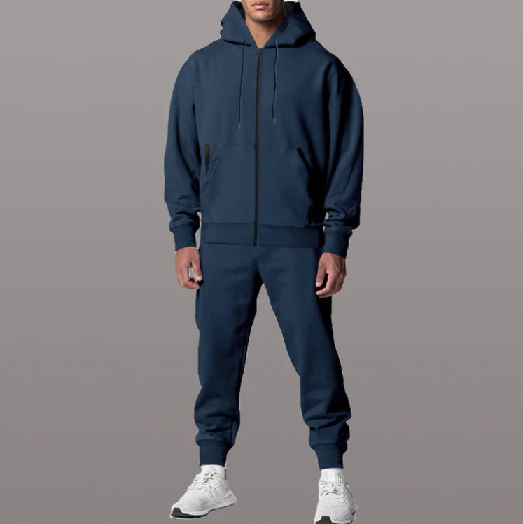 Men’s 2-Piece Sweatsuit Set – Relaxed Fit Hoodie & Joggers – Cotton Blend – Zip Front – Ribbed Hem – Zip Pockets
