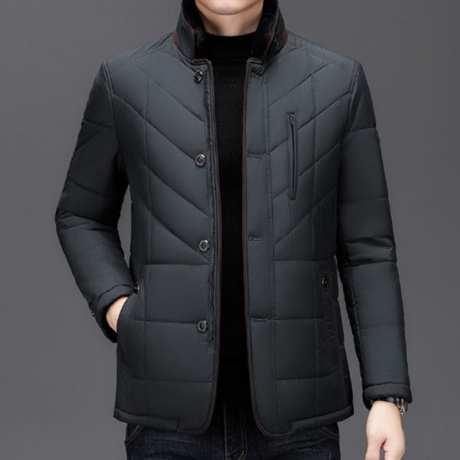 Men’s Quilted Jacket – Tailored Fit – Stand Collar – Chevron Pattern – Smart Outerwear