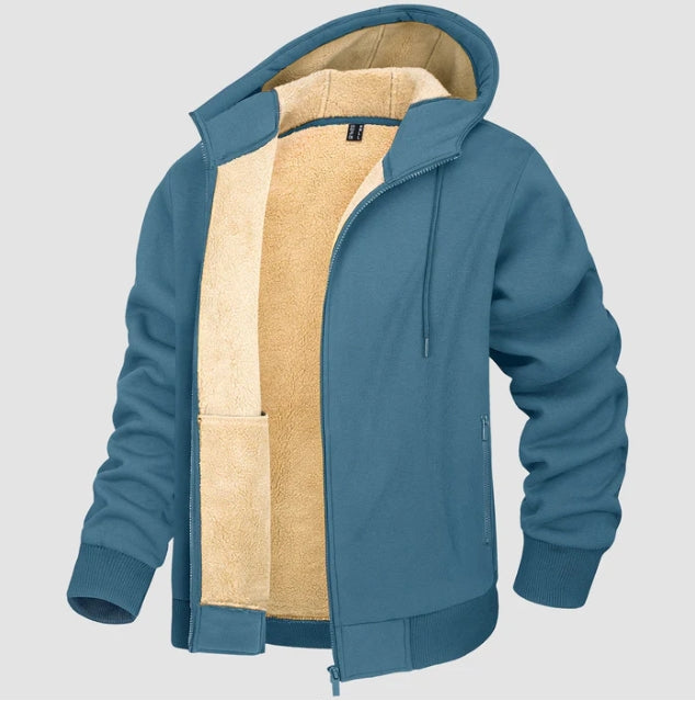 Men’s Hoodie Jacket – Sherpa Lined – Regular Fit – Full Zip – Ribbed Cuffs & Hem